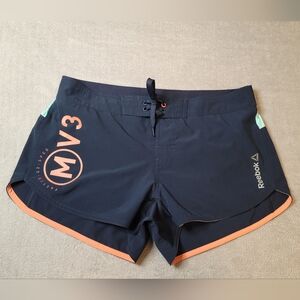 Reebok PlayDry MV3 Athletic Shorts Women's Size M Navy Blue Mint Salmon CrossFit
